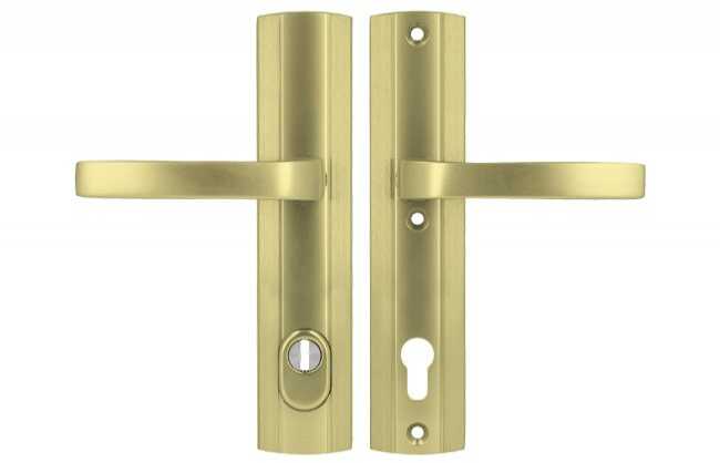 Klamka Axa PRESTIGE 92 WB klasa 3 z zabezpieczeniem wkładki FLEX (p.poż.), kolor F3 - złoty (grubość drzwi 74-83 mm)