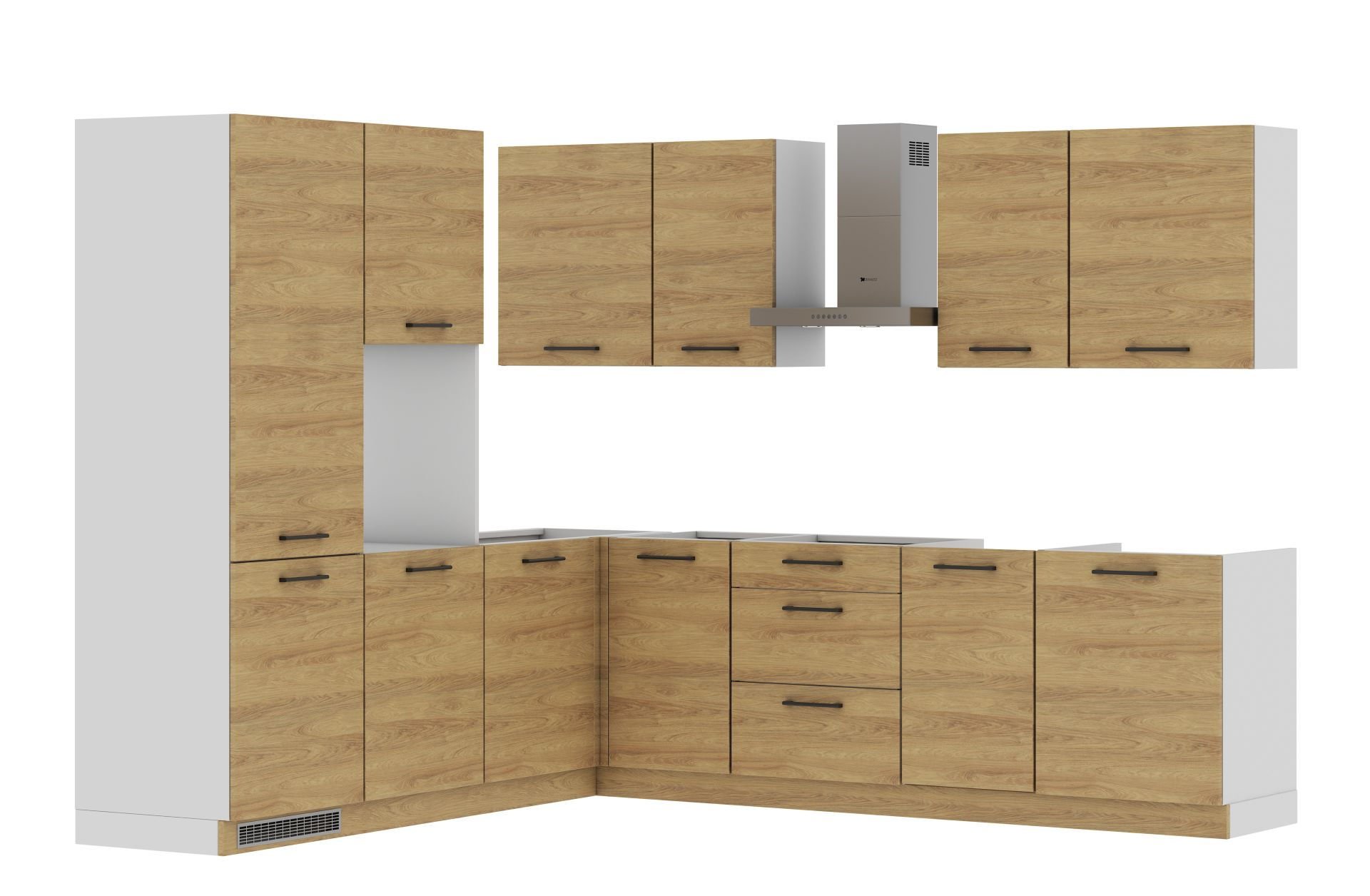 Zestaw Mebli Kuchennych Bari 240X270 Cm L/P Płyta Laminowana Dąb Hikora Cichy Domyk Blum