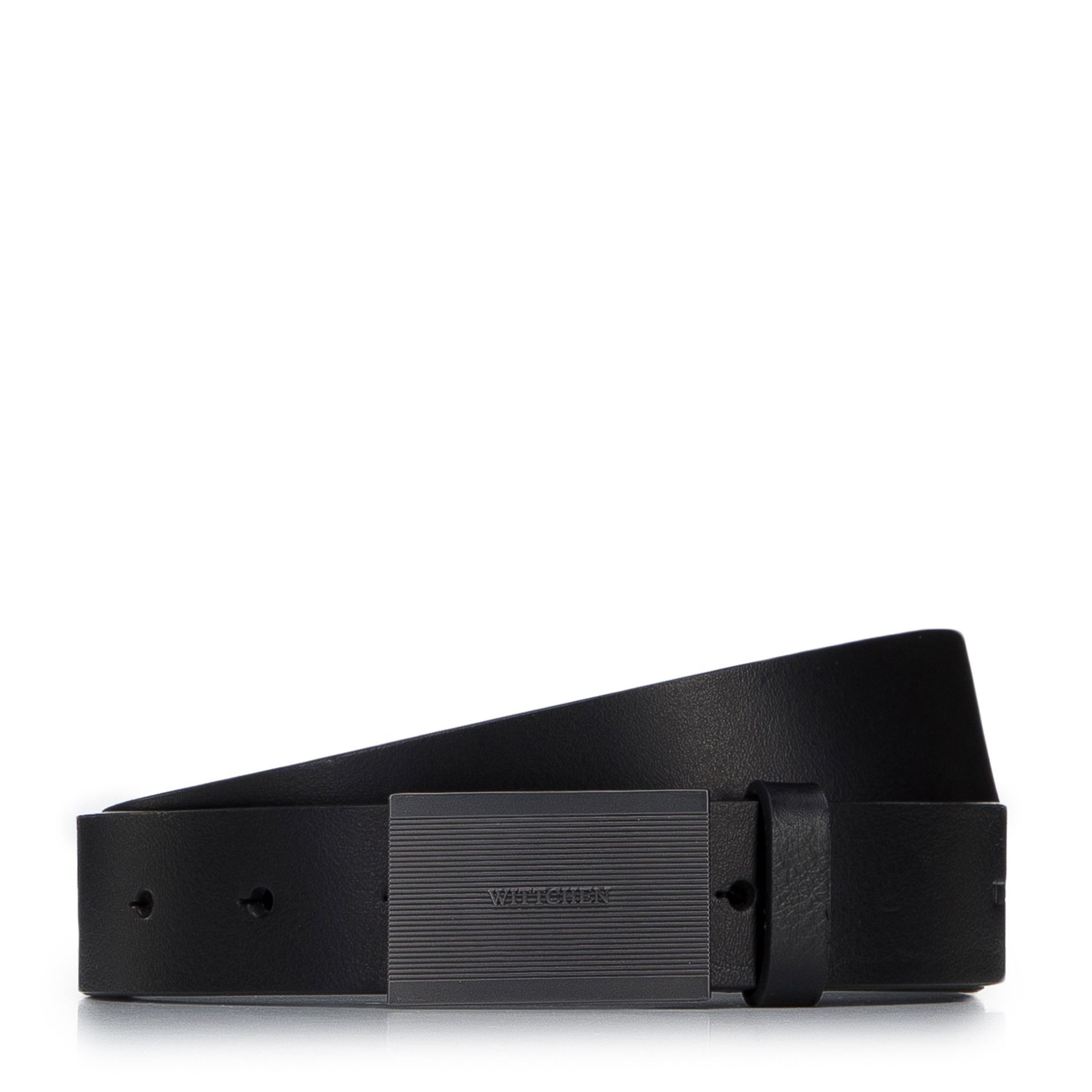 Męski pasek skórzany z pełną klamrą tłoczoną w paski