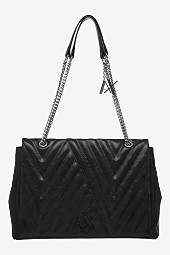 Armani Exchange Damska Margaret, Internal Zipped Poco, Chain Handle Shoulder Bag, rozmiar uniwersalny, Nero - Black, jeden rozmiar