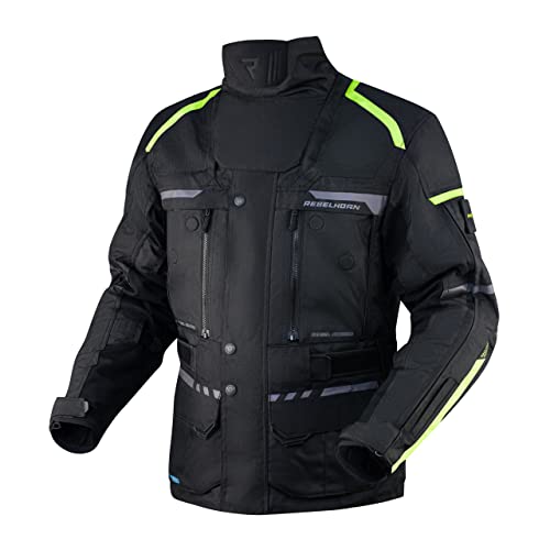 REBELHORN Cubby IV kurtka motocyklowa dla mężczyzn, membrana Reissa, CE-Level 2, ochrona łokci i ramion, płyty z siatki stalowej, wkładka ThermoLite, neoprenowy pokrowiec na telefon komórkowy