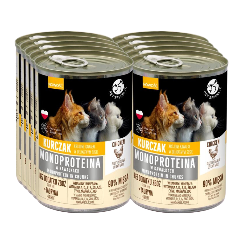 PetRepublic karma monoproteinowa z kurczaka dla kota, kawałki w sosie 10x400g