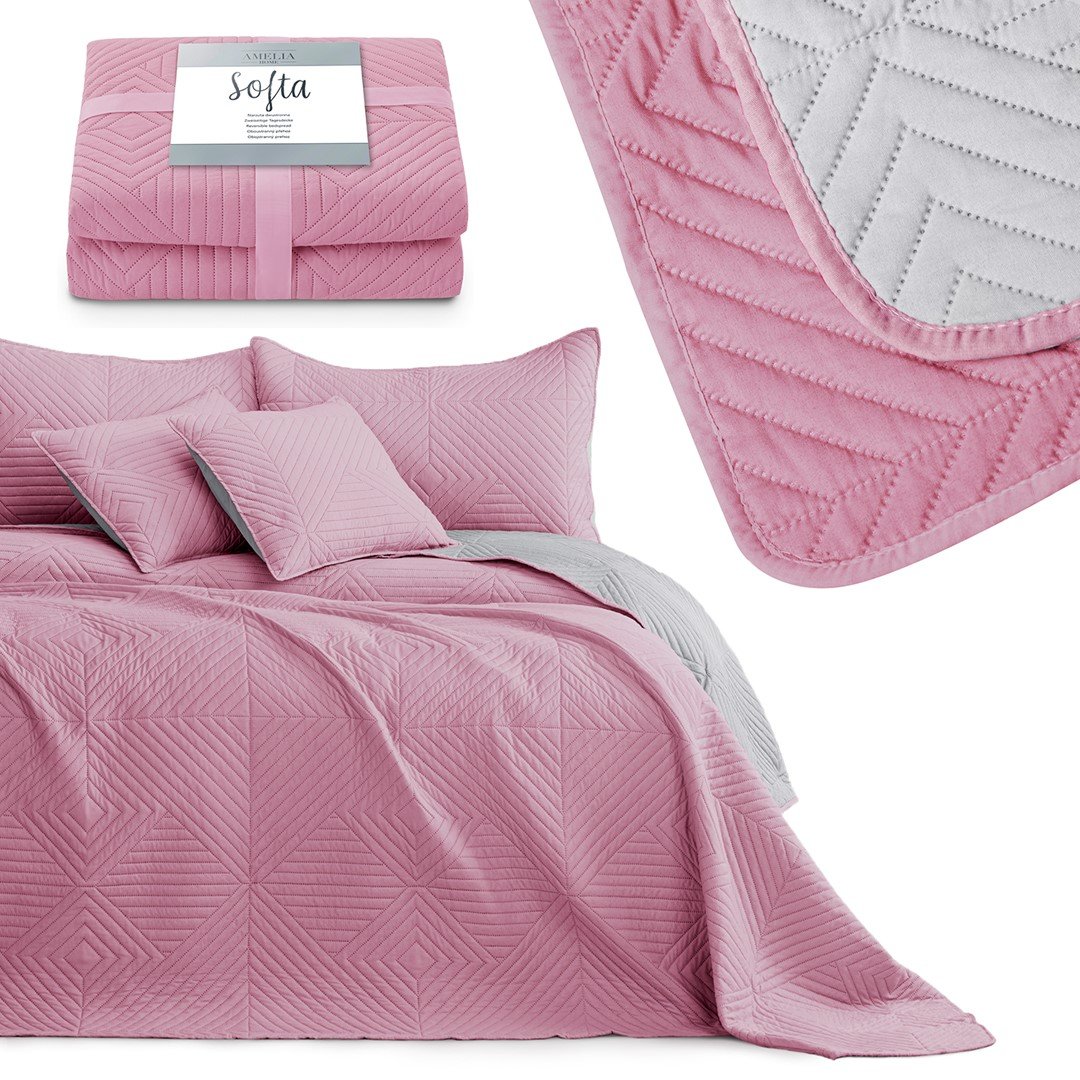 Amelia Home Narzuta na łóżko pikowana 170x210 Softa dwustronna różowy/szary AH/SOFT/PPPS/1721