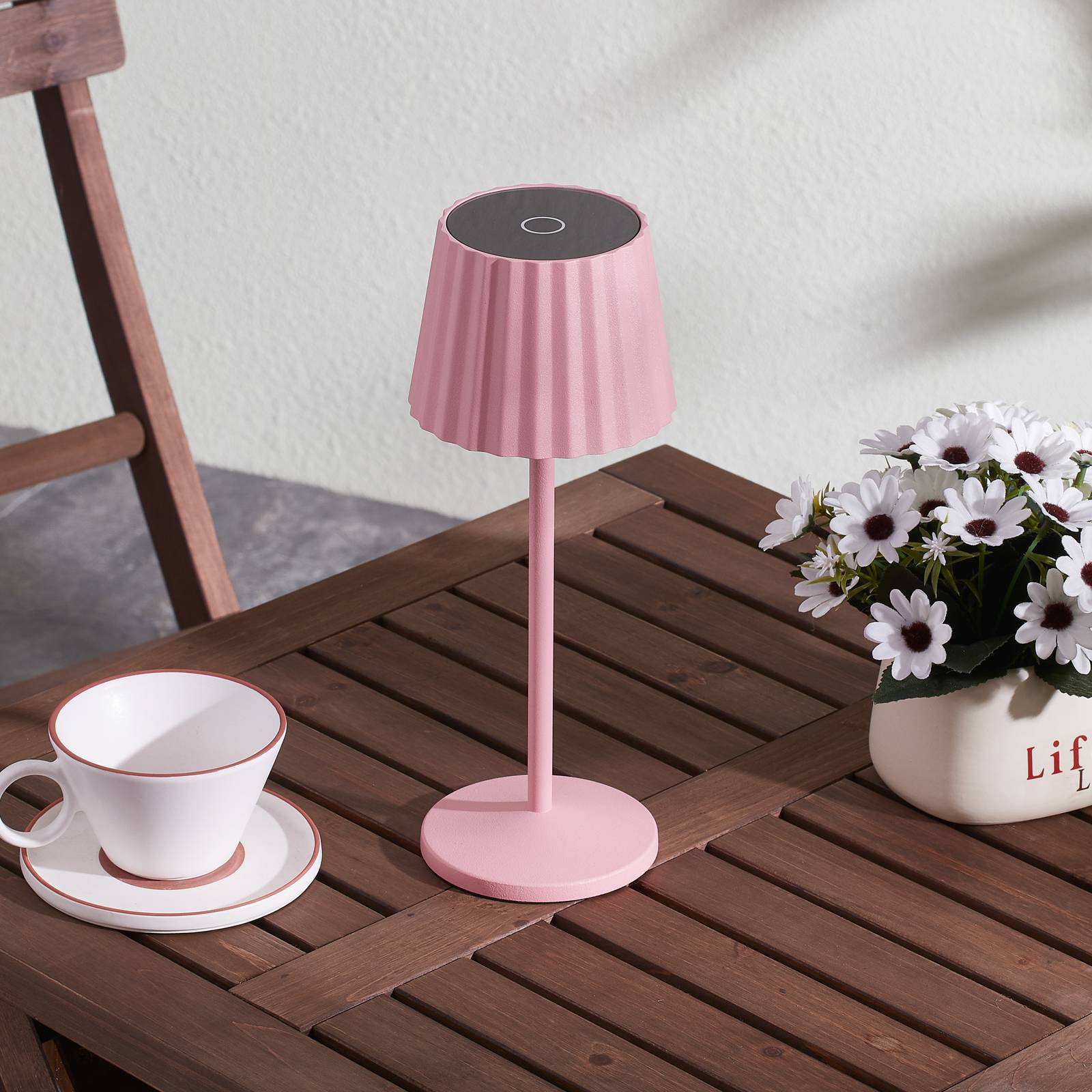 Lindby Esali lampa stołowa LED akumulator, różowa