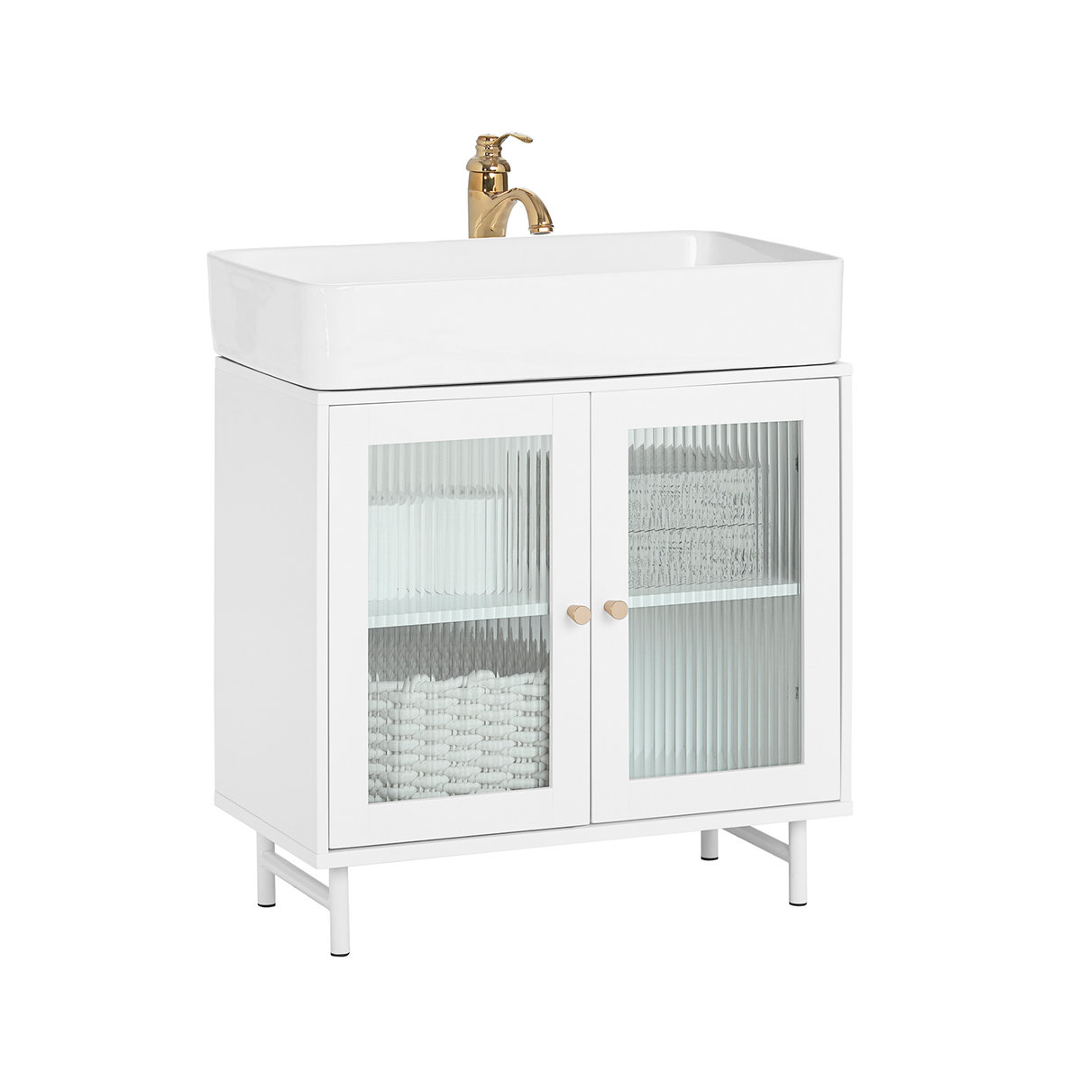 Sobuy  Bzr115-W Szafka Łazienkowa Z Pod Umywalkę Stojąca Szklane Drzwi 30 X 60 X 58 Cm