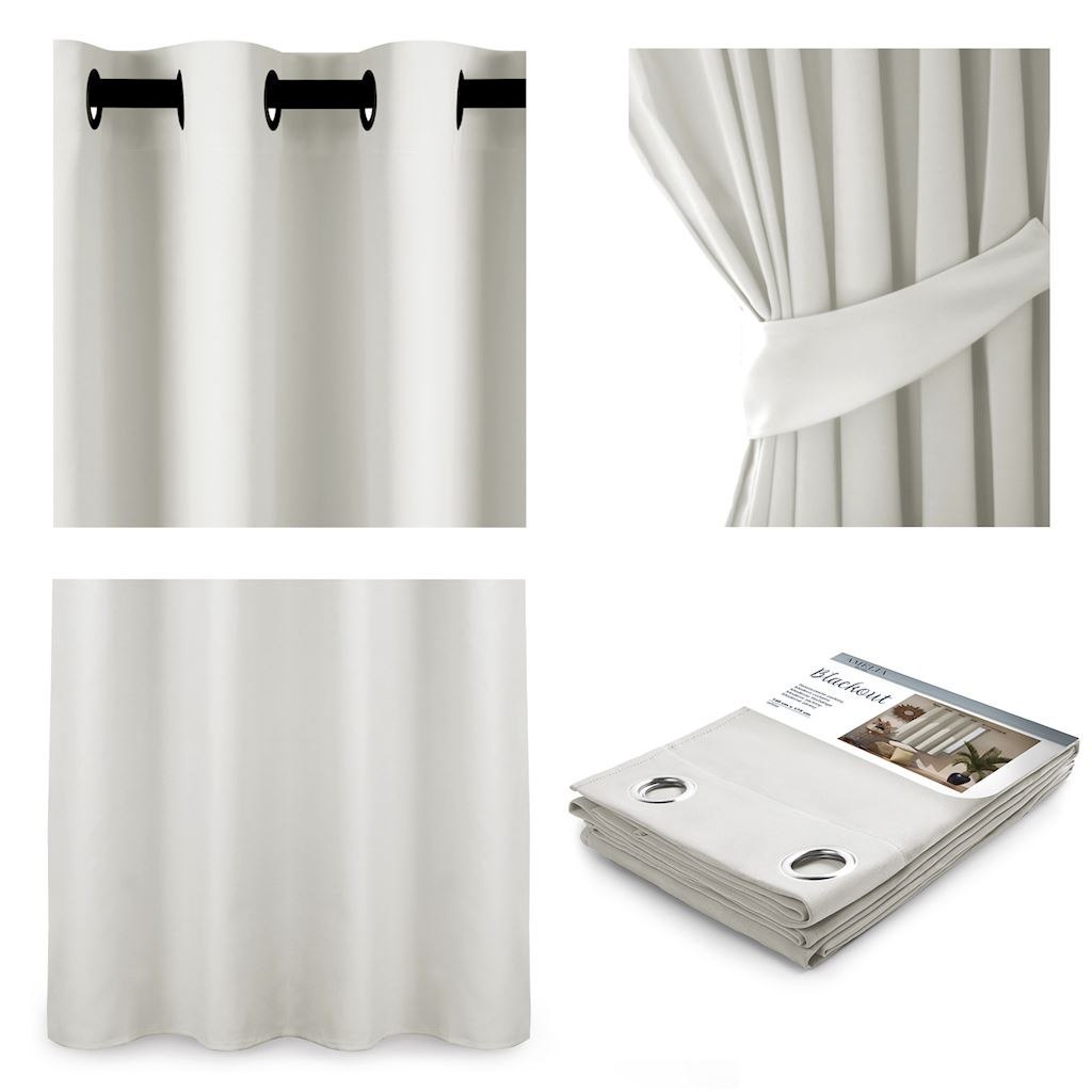 Zasłona BLACKOUT kolor biały styl klasyczny przelotki srebrne blackout 140x175 ameliahome - CURT/AH/BLACKOUT/EYELETS/WHITE/140X1