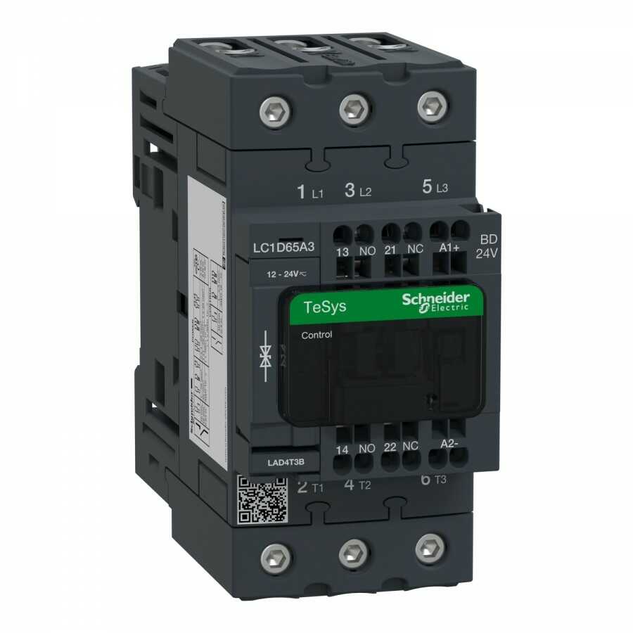 SCHNEIDER Stycznik-mocy-TeSys-D-3P-65A-30kW-1NO-1NC-cewka-24V-DC-zaciski-EVK-sprężynowe LC1D65A3BD