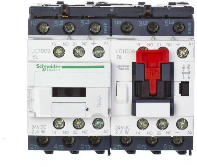 SCHNEIDER Układ-nawrotny-TeSys-D-3P-9A-1NO-1NC-cewka-24V-DC-niski-pobór LC2D09BL