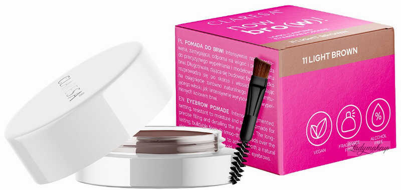CLARESA - NOW BRO(W) - Long-Lasting Eyebrow Pomade - Długotrwała pomada do brwi z dwustronnym aplikatorem - 4 g - 11 Light Brown