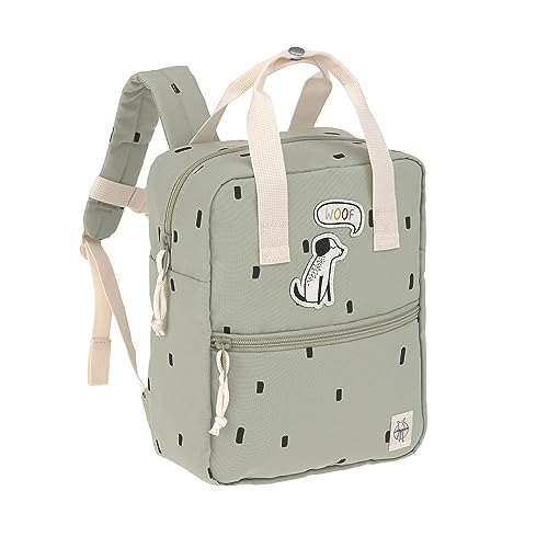 LÄSSIG Happy Prints plecak dziecięcy z paskiem piersiowym, torba do pokoju dziecięcego, 28 cm, 5,5 l, 3 lata, mini kwadratowy plecak, oliwkowy, 28 cm, z paskiem na klatkę piersiową, Oliwka, 28 cm,
