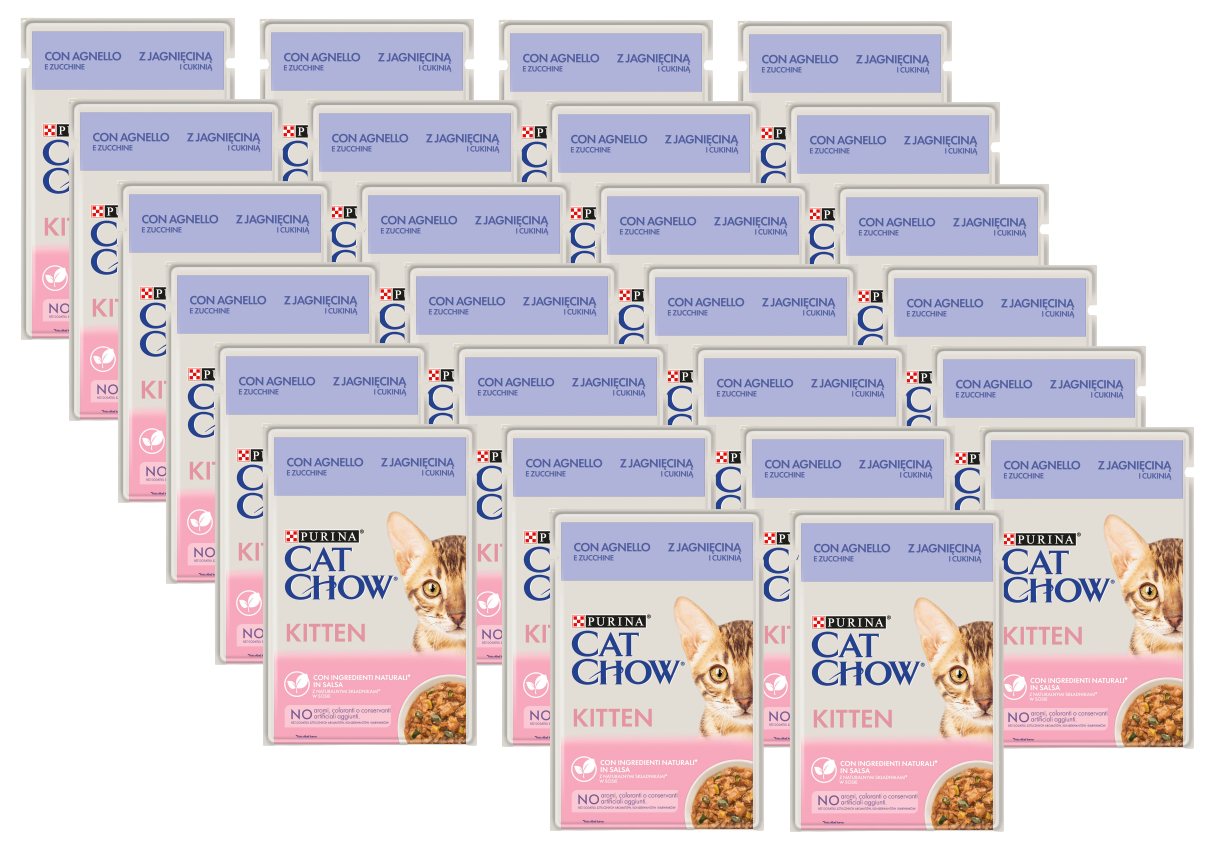 CAT CHOW Kitten Karma dla kociąt z jagnięciną i cukinią w sosie 26x85g