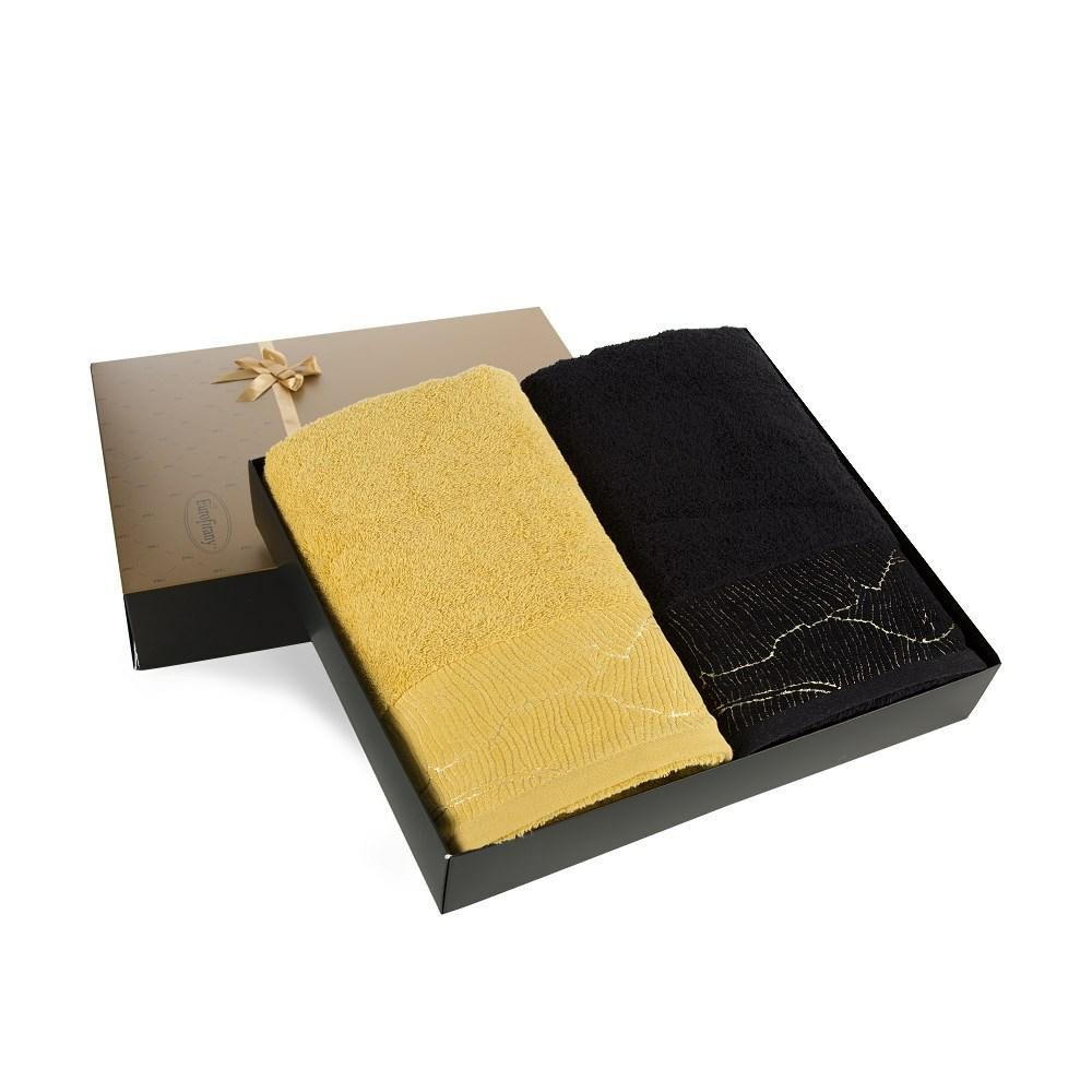 Komplet ręczników 2szt T/0371 stalowy musztardowy zestaw upominkowy w pudełku na prezent Eurofirany