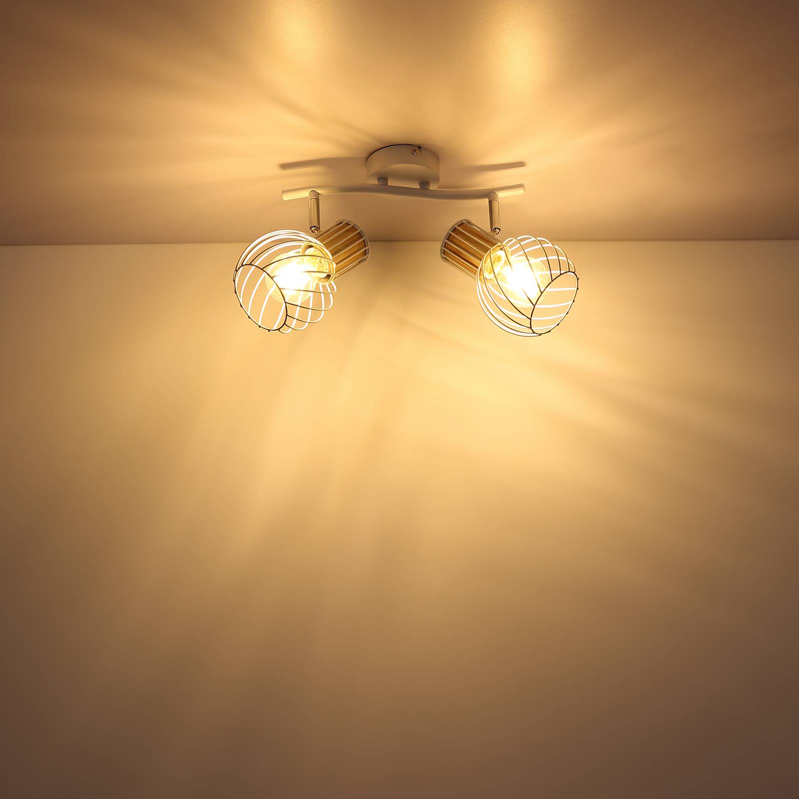 Globo Lampa sufitowa Luise biała i wygląd drewna, 2-pkt.