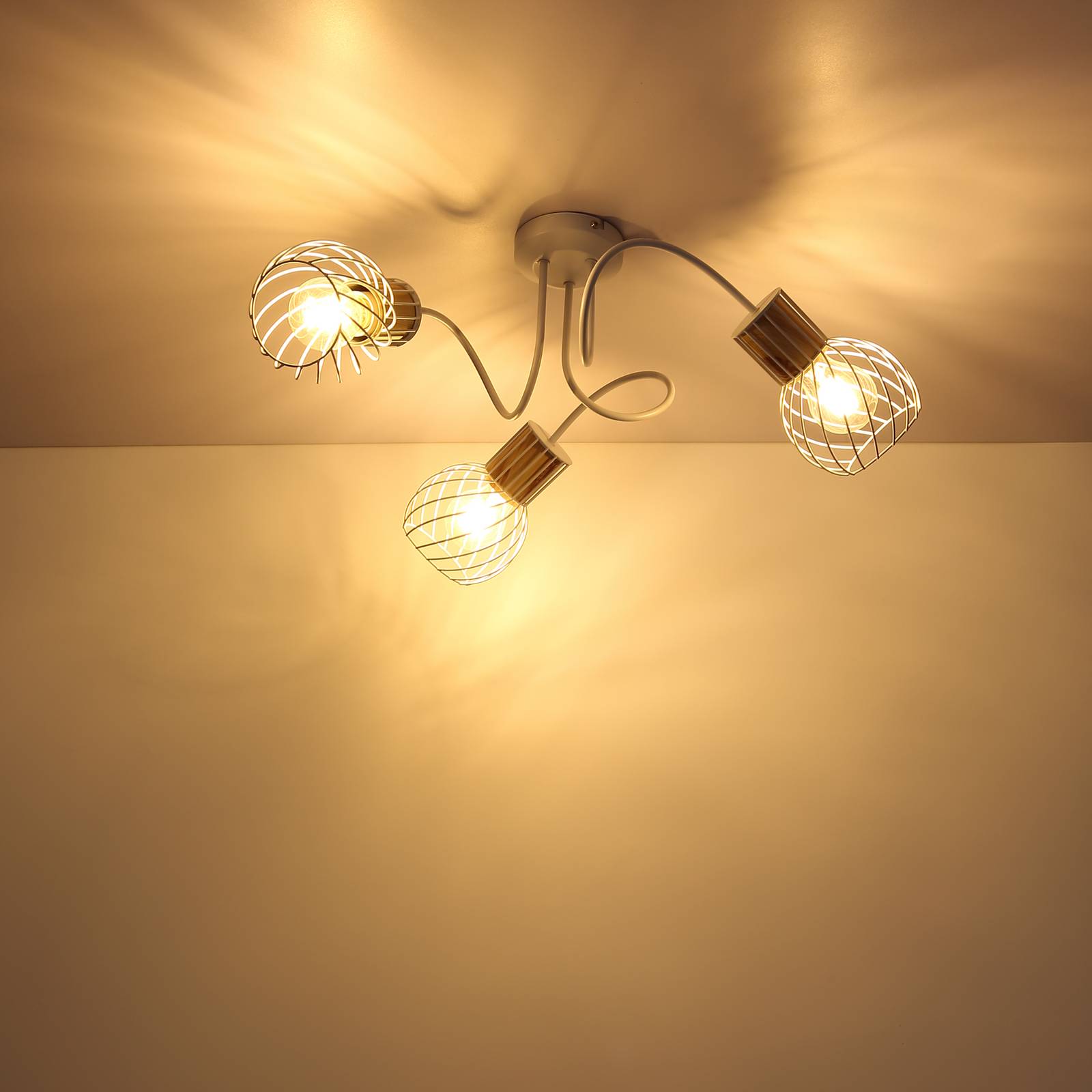 Globo Lampa sufitowa Luise biała i wygląd drewna, 3-pkt.