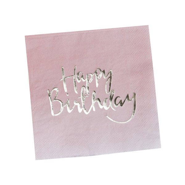 Ginger Ray Pick and Mix 20 papierowych serwetek w stylu Ombré, zdobione złotą folią, z motywem urodzinowym, kolor różowy PM-908