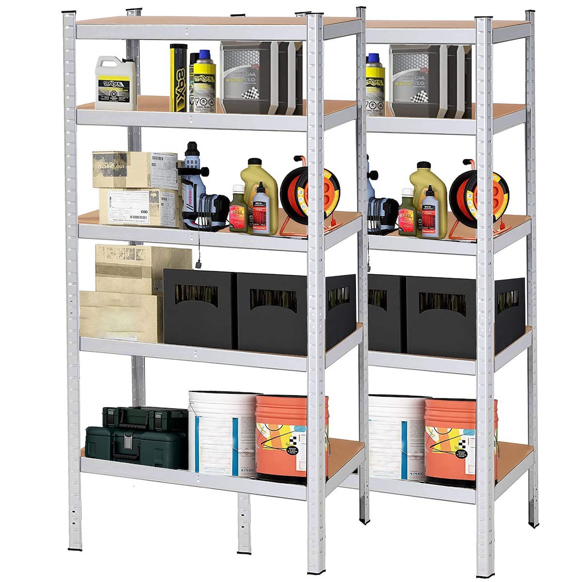 Regały metalowe magazynowe 2 szt. 150x75x35 cm 625 kg 5 półek do garażu, piwnicy