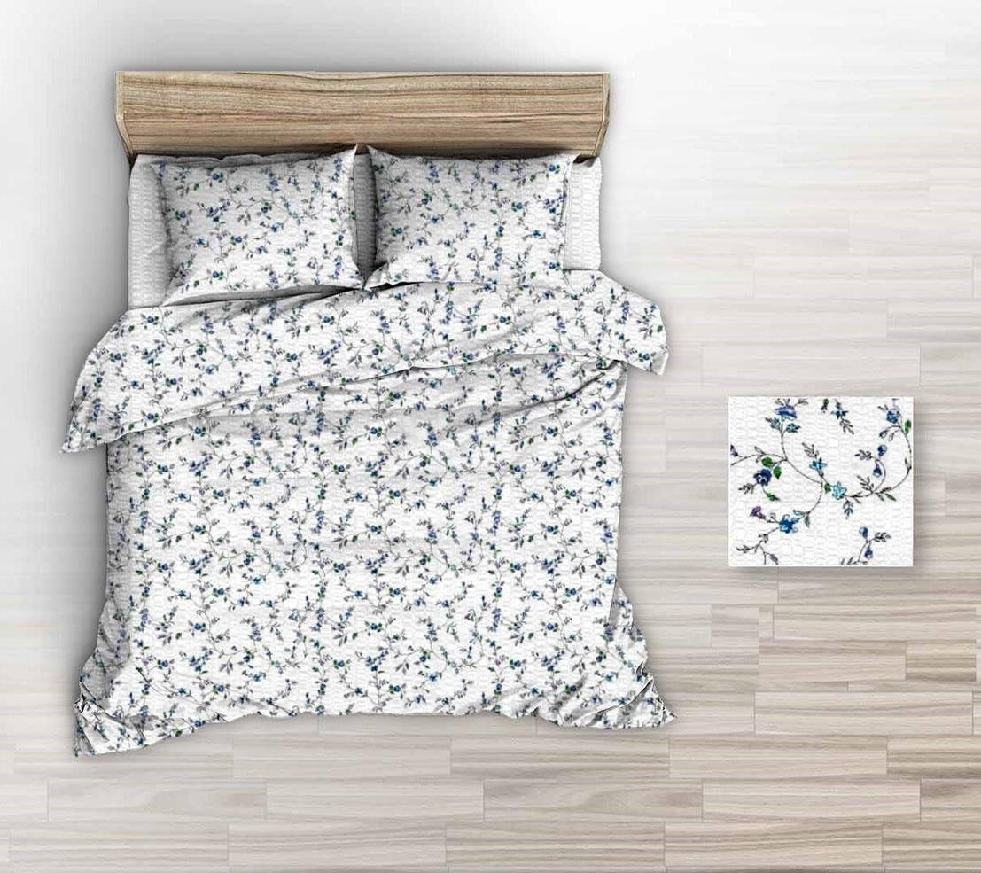 Pościel Z Kory 160X200 Biała Niebieskie Gałązki