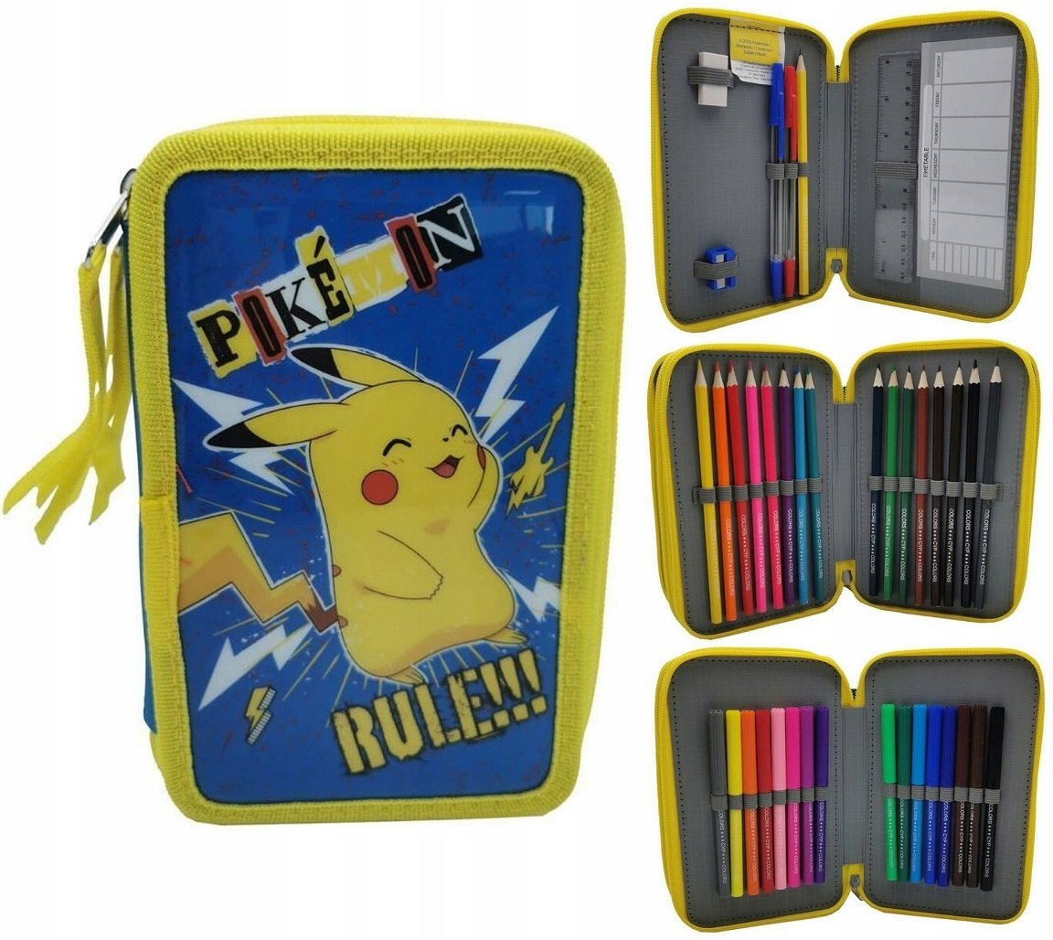 Piórnik trzykomorowy z wyposażeniem POKEMON