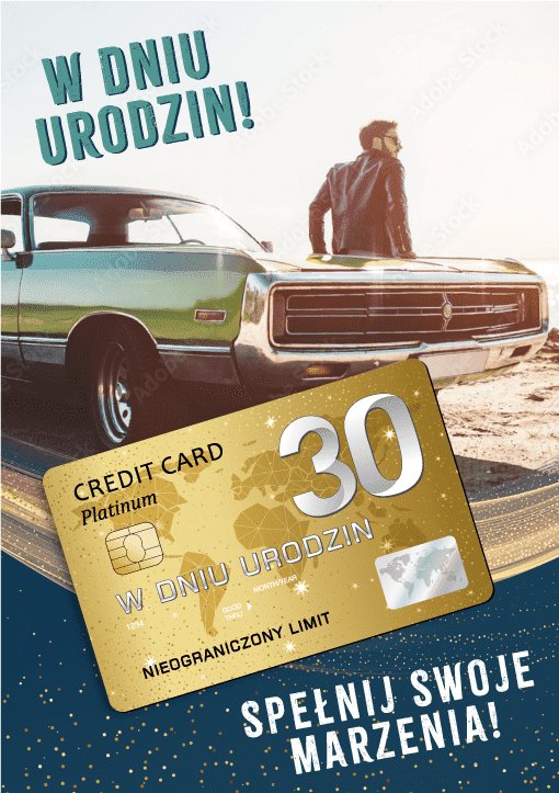 Kartka na 30 urodziny z Platynową kartą kredytowa VIP GIFT170