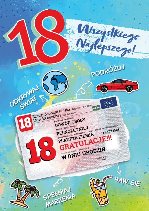 Kartka na 18 urodziny z dowodem osobistym GIFT162