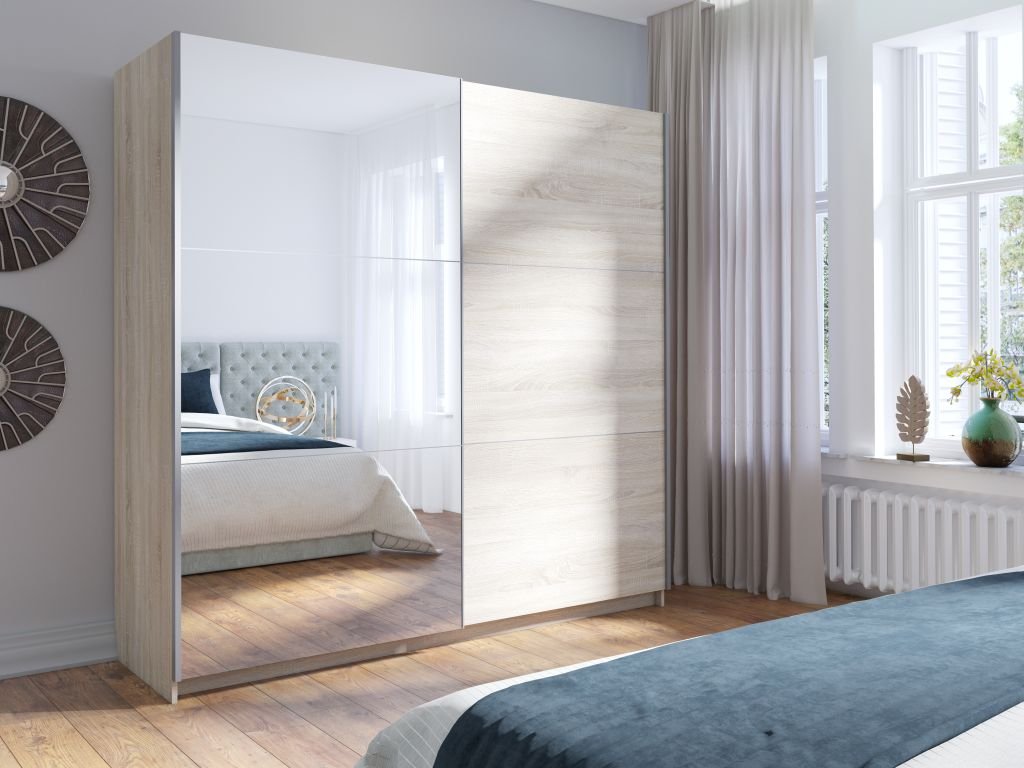 Szafa Przesuwna 200 cm ARSALA Lustro +półki sonoma