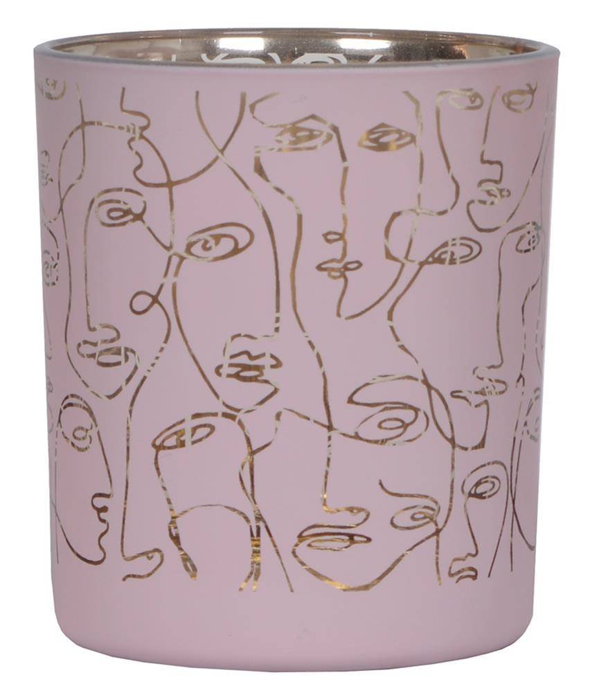 Świecznik szklany różowy w twarze mały
