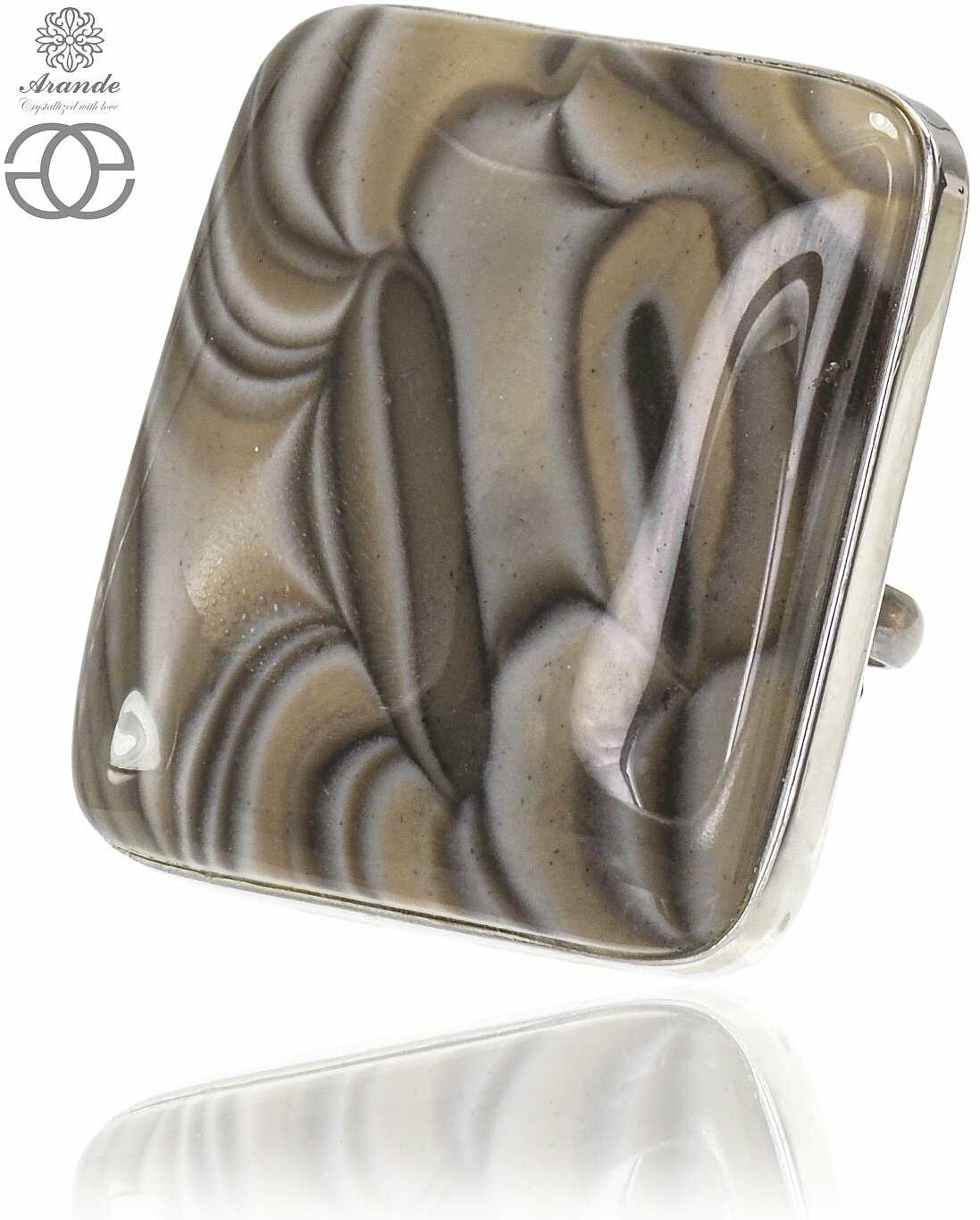 KRZEMIEŃ PASIASTY PIĘKNY DUŻY PIERŚCIONEK SREBRO R10-26