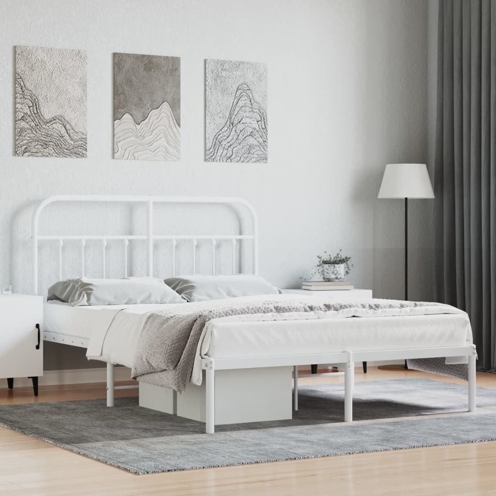 Metalowa rama łóżka z wezgłowiem, biała, 135x190 cm Lumarko!