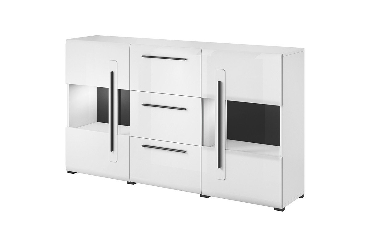 Komoda z witryną 180 cm w stylu modern biały połysk TULSA Konsimo