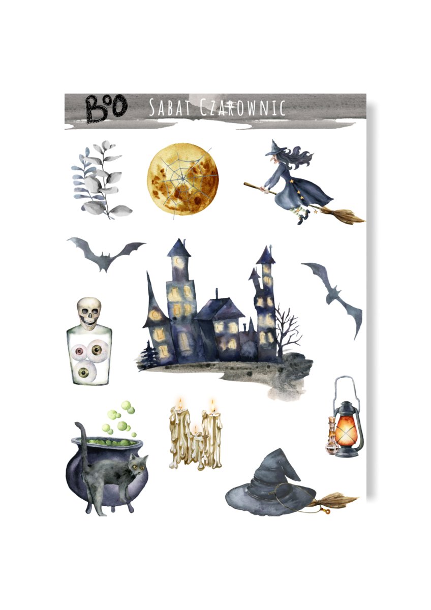 Naklejki na halloween czarownice sabat nietoperz