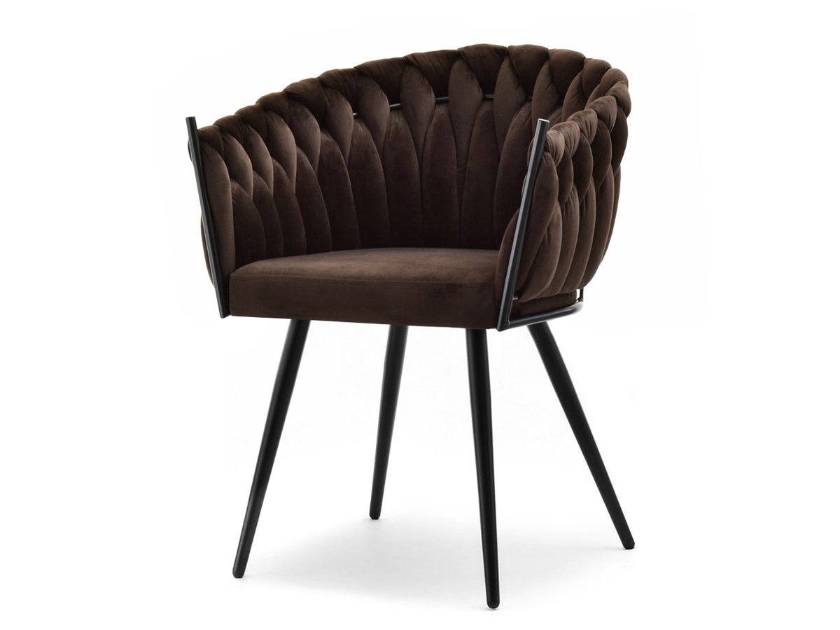 MODNE KRZESŁO Z WELURU ROSA BRĄZOWE Z CZARNYM STELAŻEM