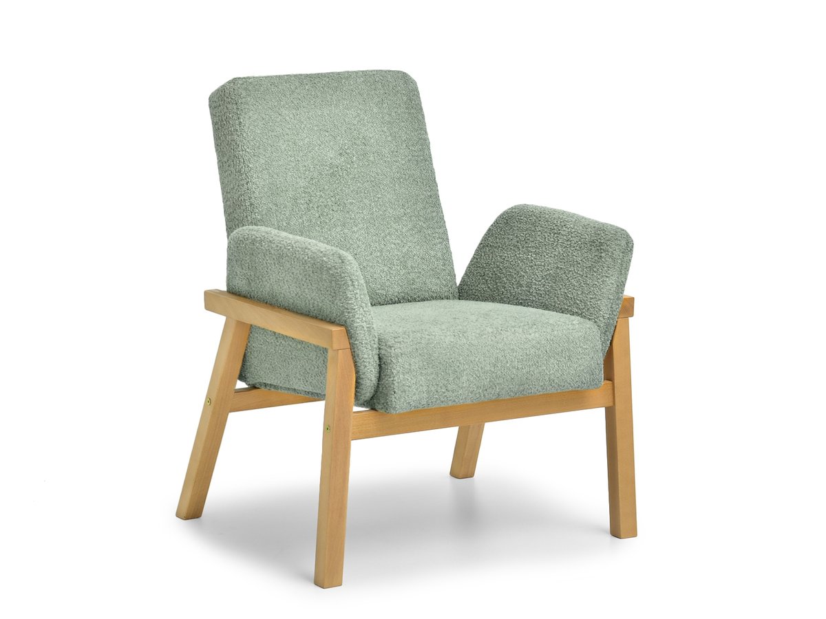 WYGODNY FOTEL Z PODŁOKIETNIKAMI LAO MIĘTA DREWNIANE NOGI