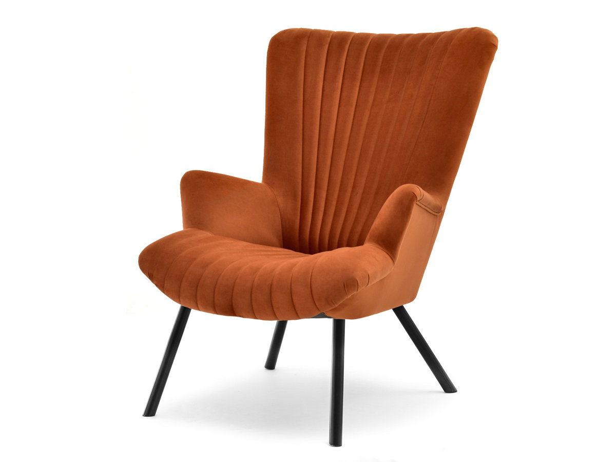 FOTEL NA METALOWYCH NOGACH LANZA MIEDZIANY WELUR - CZARNY