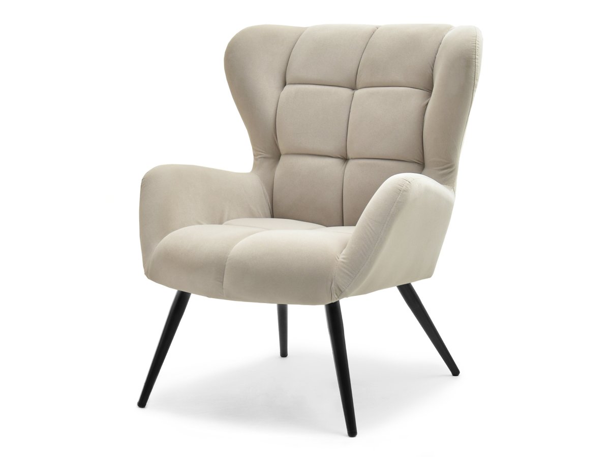 WELUROWY FOTEL SKANDYNAWSKI KIKORI BEŻOWY Z CZARNYMI NOGAMI