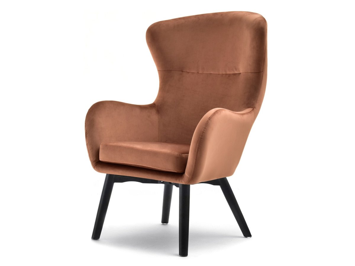 MIEDZIANY FOTEL WYPOCZYNKOWY LETA Z WELURU NA CZARNEJ PODSTAWIE