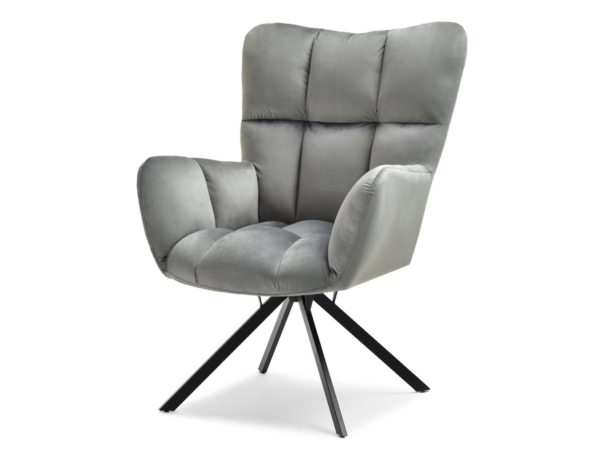 OBROTOWY FOTEL WYPOCZYNKOWY KIRA CIEMNY SZARY WELUR - CZARNE NOGI