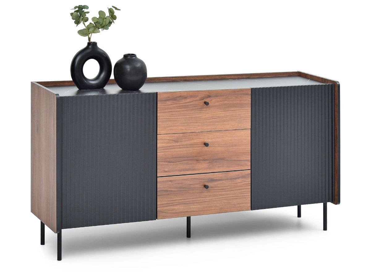 DESIGNERSKA KOMODA DO SALONU PUERTO P05 ORZECH CZARNY MARMUR