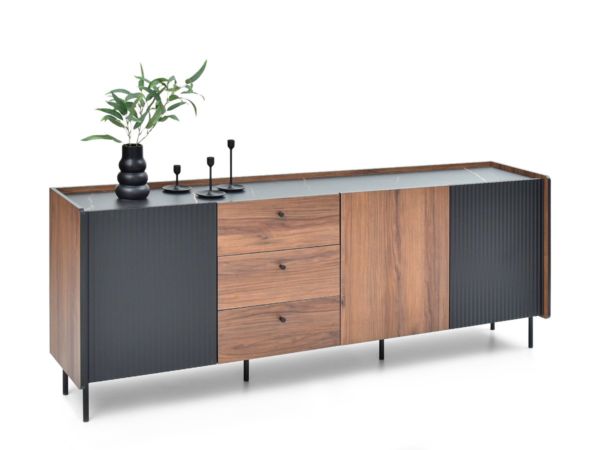 LUKSUSOWA DUŻA KOMODA DO SALONU PUERTO P6 ORZECH CZARNY MARMUR