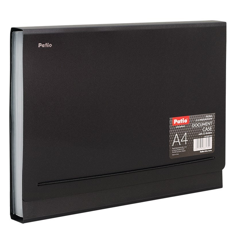 TECZKA Z 12 PRZEGRÓDKAMI A4 Z GUMKĄ PAT5057/01 PATIO CZARNA