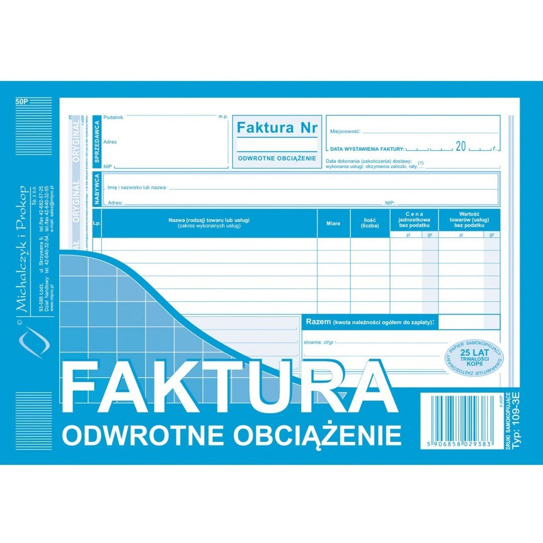 Michalczyk&Prokop Druk faktura odwrotne obciążenie A5 Michal. 109-3E