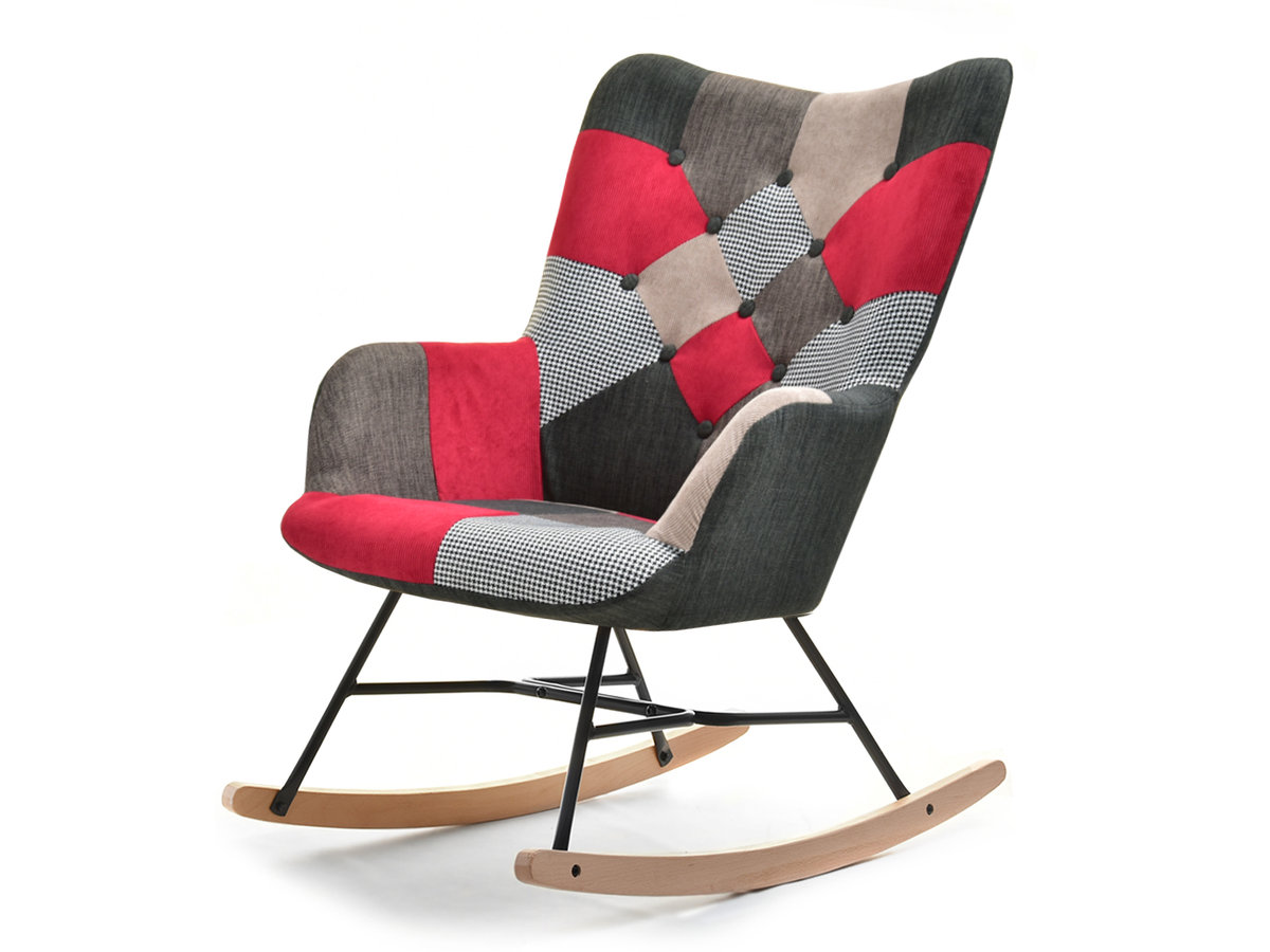 DESIGNERSKI FOTEL BUJANY SIBIL PATCHWORK 3 NA BUKOWYCH PŁOZACH