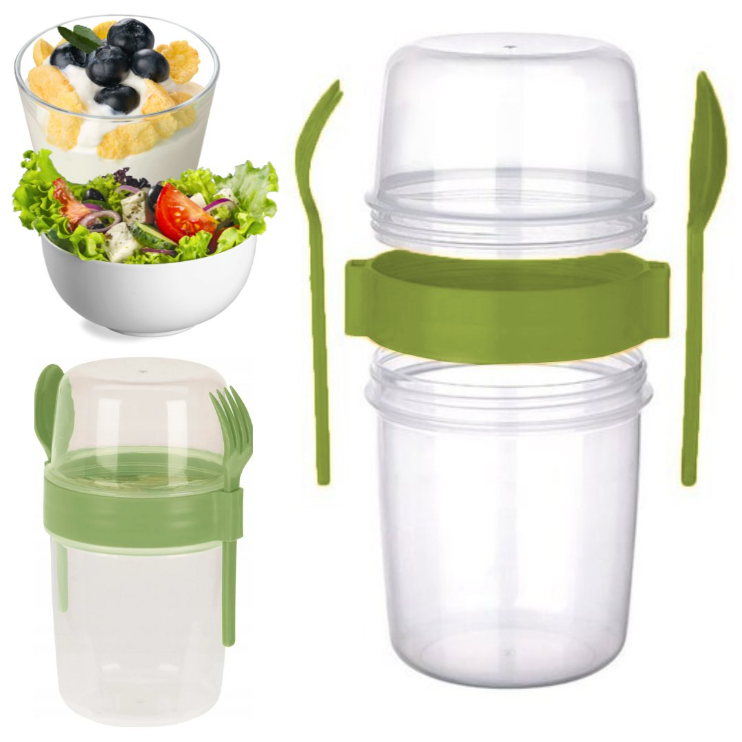 top PIĘTROWY POJEMNIK ZE SZTUĆCAMI KUBEK NA JOGURT MUSLI SAŁATKĘ LUNCHBOX 1100ml