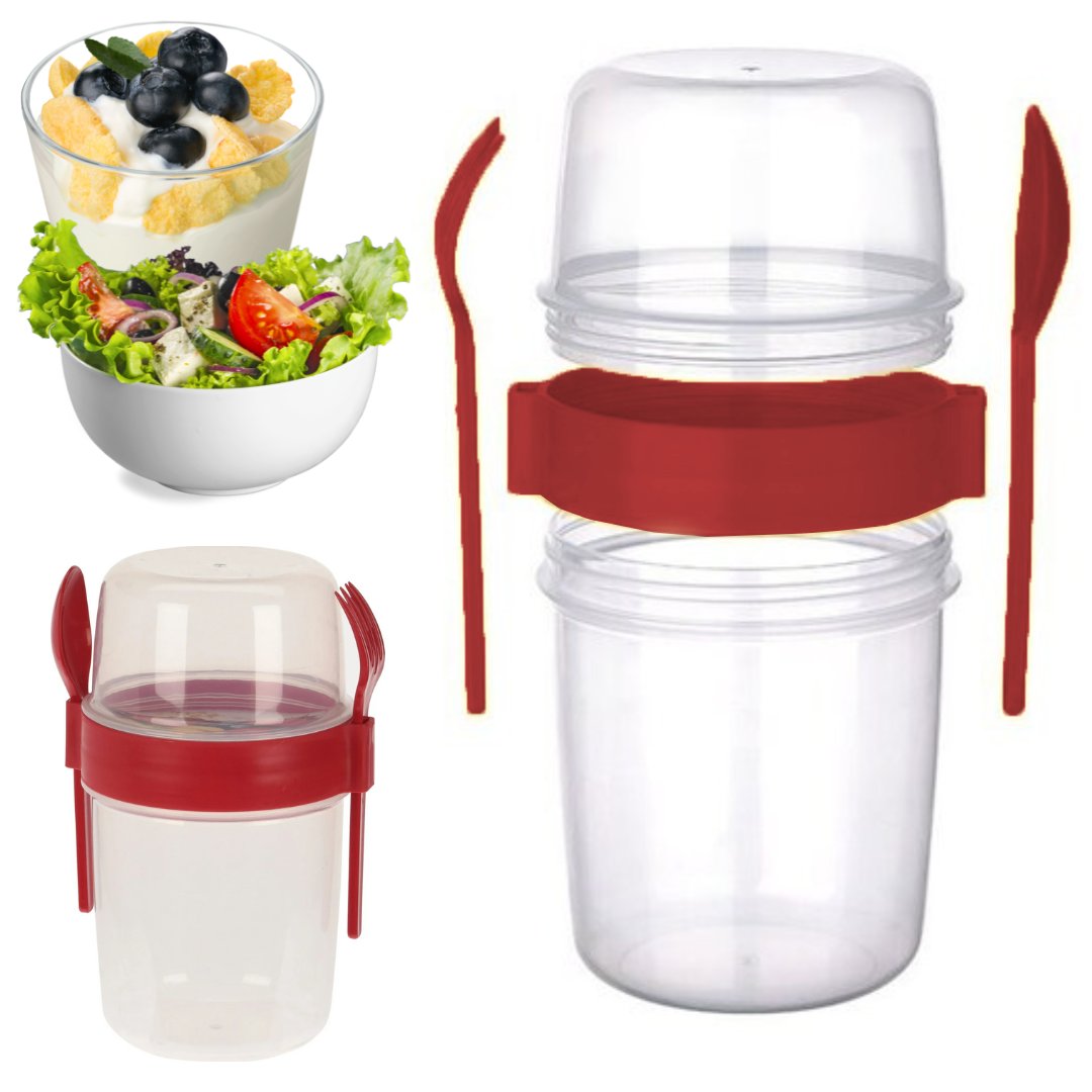 PIĘTROWY POJEMNIK ZE SZTUĆCAMI KUBEK NA JOGURT MUSLI SAŁATKĘ LUNCHBOX 1100ml