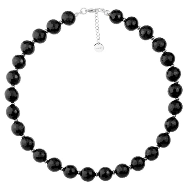 Choker z dużymi fasetowanymi koralikami czarnego onyksu damski naszyjnik - Manoki