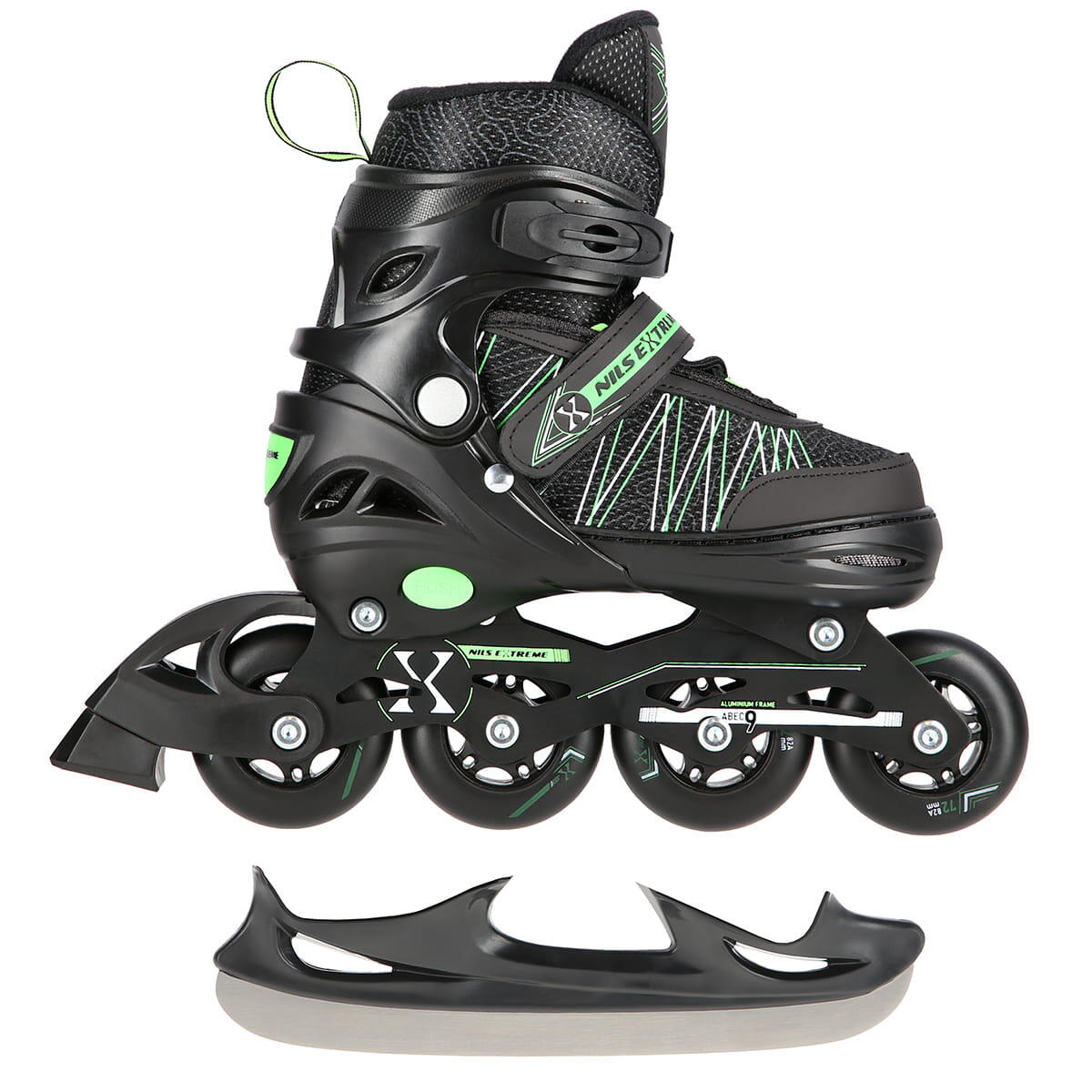 Nils Extreme NH11912 A 2w1 BLACK/GREEN ROZM. S(31-34) ŁYŻWOROLKI Z WYM. PŁ. HOKEJOWĄ EXTREME