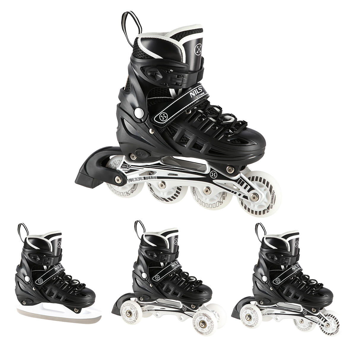 Łyżworolki NILS EXTREME NH10905 4w1 (rozmiar 35-38) Czarny