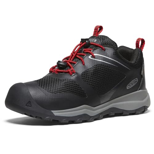 KEEN Wanduro Low Waterproof Sneakersy dziecięce, uniseks, Czarna wstążka, czerwona, 34 EU