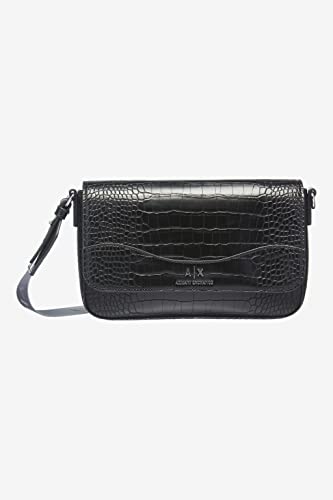 Armani Exchange Women's Tortoiseshell, Internal Pocket,Removable Logo Strap Crossbody, Nero-Black,One Size, Nero - Black, jeden rozmiar