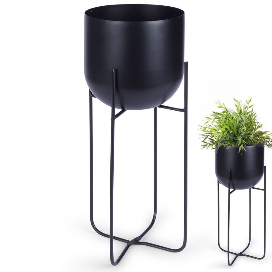 Osłonka na doniczkę na stojaku metalowa czarna 16,5x42 cm kod: O-339469-M