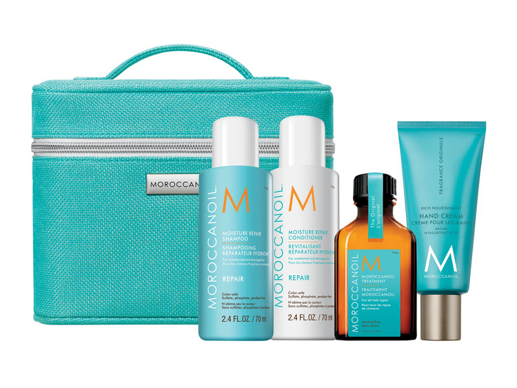 Moroccanoil, zestaw podróżny do odbudowy włosów + kosmetyczka